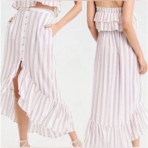 American Eagle Outfitters Maxi Skirt Striped Ruffle High-Low Women’s Size Small
